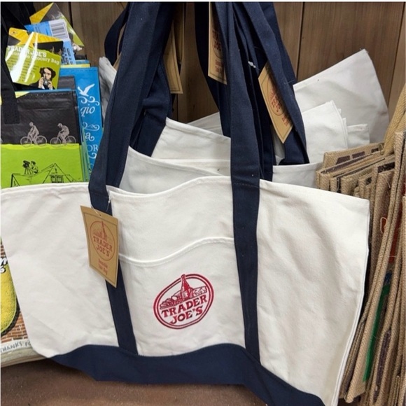 Trader Joe'S Handbags - NWT Set of 6 Blue and White Trader Joe’s Large Canvas Totes